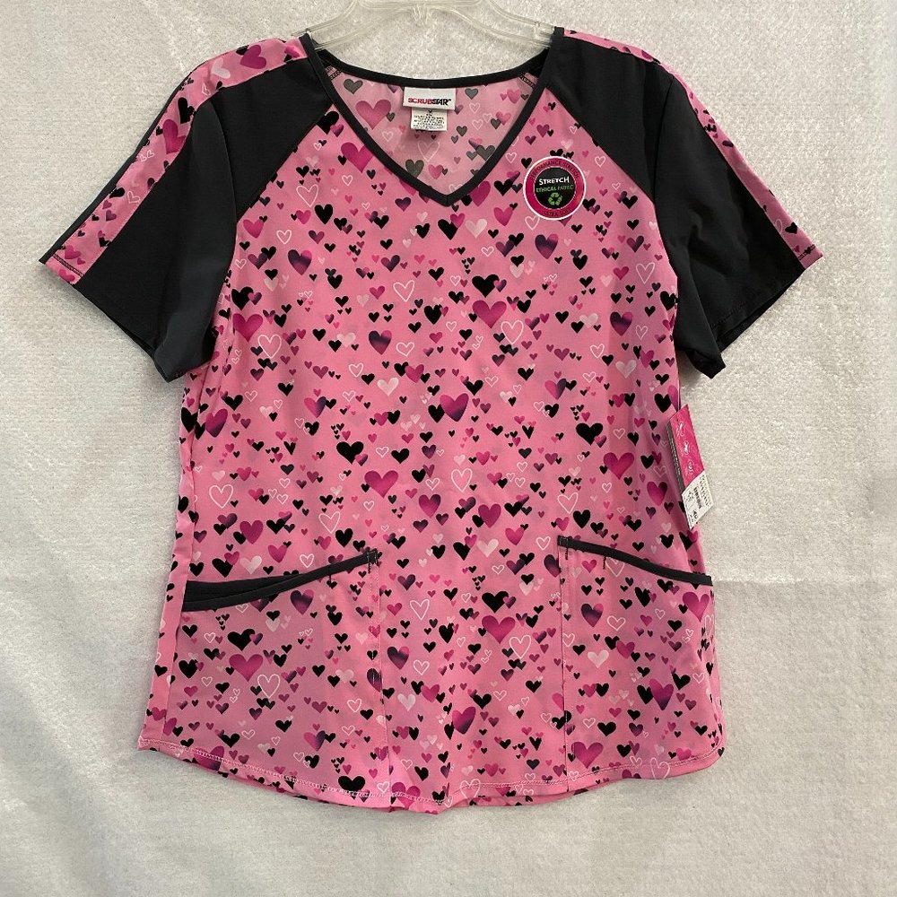 SCRUBSTAR Woman's M 4-Way Performance Performance Short Sleeve Hearts Ultra Soft